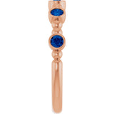 14K Gold Round Natural Blue Sapphire Stackable Bead Ring – 2.5mm Stones - Rose Gold - view 9