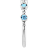 Platinum Round Natural Aquamarine Stackable Bead Ring – 2.5mm Stones - view 9