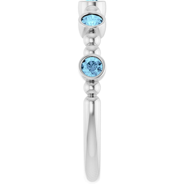 Platinum Round Natural Aquamarine Stackable Bead Ring – 2.5mm Stones - view 9