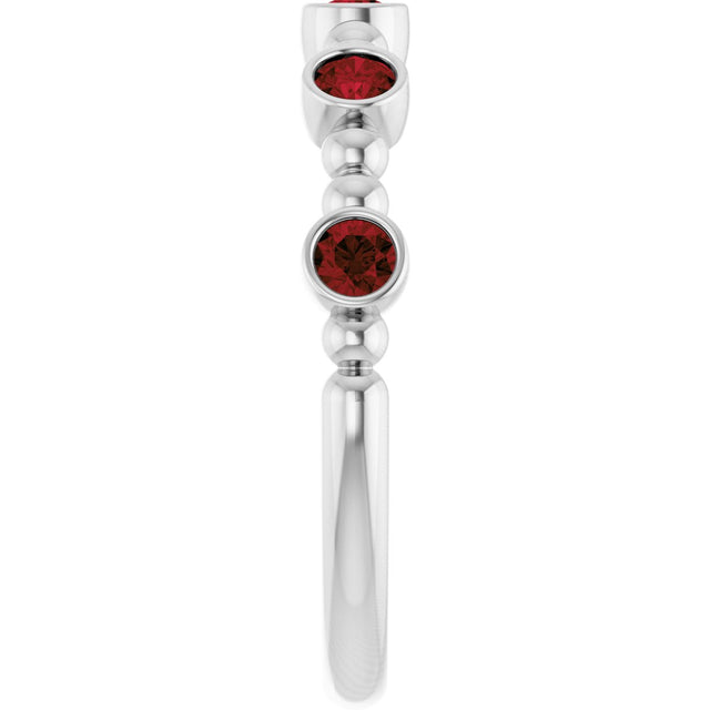 Platinum Round Natural Mozambique Garnet Stackable Bead Ring – 2.5mm Stones - view 9