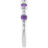 14K Gold Round Natural Amethyst Stackable Bead Ring – 2.5mm Stones - White Gold - view 9
