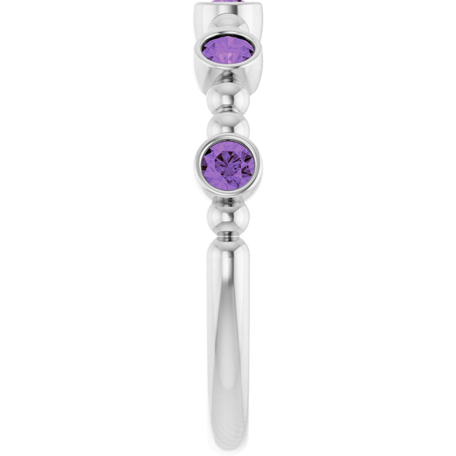 Platinum Round Natural Amethyst Stackable Bead Ring – 2.5mm Stones - view 9