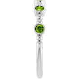 14K Gold Round Natural Peridot Stackable Bead Ring – 2.5mm Stones - White Gold - view 9