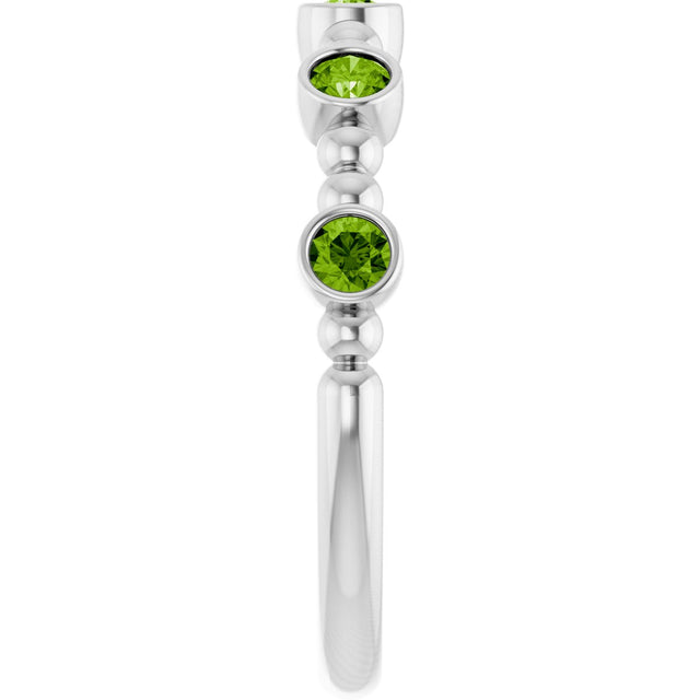 14K Gold Round Natural Peridot Stackable Bead Ring – 2.5mm Stones - White Gold - view 9
