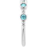 Platinum Round Natural Blue Zircon Stackable Bead Ring – 2.5mm Stones - view 9