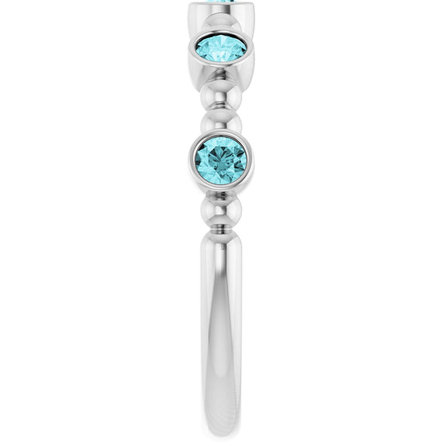 Platinum Round Natural Blue Zircon Stackable Bead Ring – 2.5mm Stones - view 9