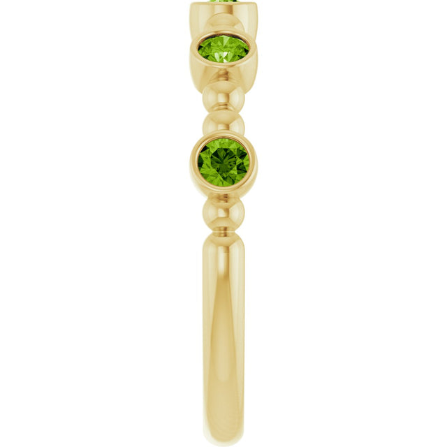 14K Gold Round Natural Peridot Stackable Bead Ring – 2.5mm Stones - Yellow Gold - view 9