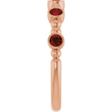 14K Gold Round Natural Mozambique Garnet Stackable Bead Ring – 2.5mm Stones - Rose Gold - view 9