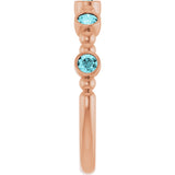 14K Gold Round Natural Blue Zircon Stackable Bead Ring – 2.5mm Stones - Rose Gold - view 9
