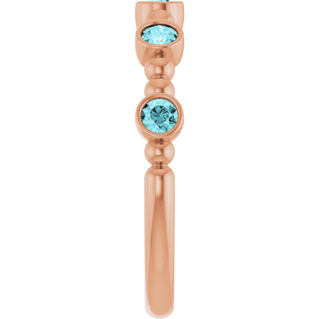 14K Gold Round Natural Blue Zircon Stackable Bead Ring – 2.5mm Stones - Rose Gold - view 9