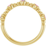 14K Gold Round Natural Pink Tourmaline Stackable Bead Ring – 2.5mm Stones - Yellow Gold - view 7