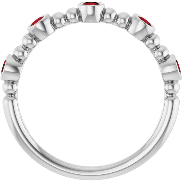 Platinum Round Natural Mozambique Garnet Stackable Bead Ring – 2.5mm Stones - view 7