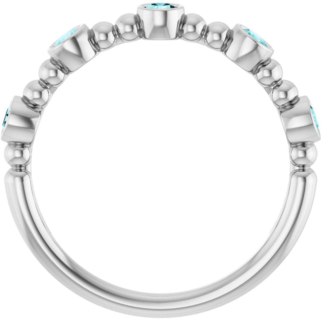 Platinum Round Natural Blue Zircon Stackable Bead Ring – 2.5mm Stones - view 7