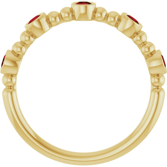 14K Gold Round Natural Mozambique Garnet Stackable Bead Ring – 2.5mm Stones - Yellow Gold - view 7