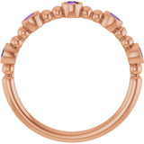 14K Gold Round Natural Amethyst Stackable Bead Ring – 2.5mm Stones - Rose Gold - view 7