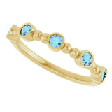 14K Gold Round Natural Aquamarine Stackable Bead Ring – 2.5mm Stones - Yellow Gold - view 10