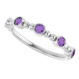 14K Gold Round Natural Amethyst Stackable Bead Ring – 2.5mm Stones - White Gold - view 10