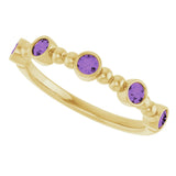 14K Gold Round Natural Amethyst Stackable Bead Ring – 2.5mm Stones - Yellow Gold - view 10