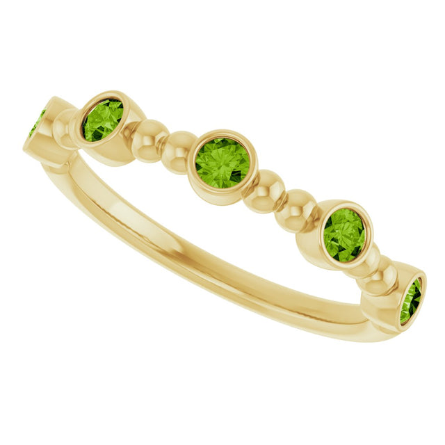 14K Gold Round Natural Peridot Stackable Bead Ring – 2.5mm Stones - Yellow Gold - view 10