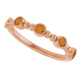14K Gold Round Natural Citrine Stackable Bead Ring – 2.5mm Stones - Rose Gold - view 10