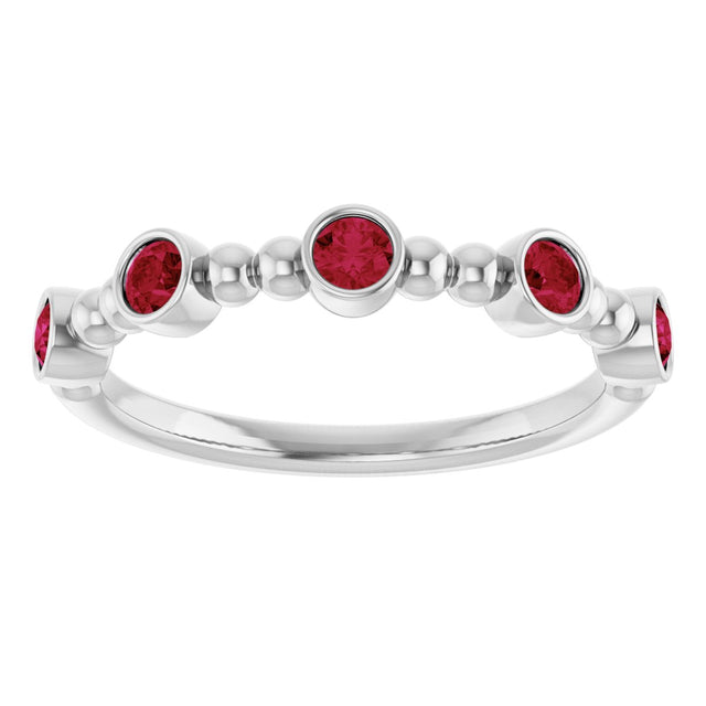 14K Gold Round Natural Ruby Stackable Bead Ring – 2.5mm Stones - White Gold - view 8