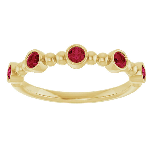 14K Gold Round Natural Ruby Stackable Bead Ring – 2.5mm Stones - Yellow Gold - view 8