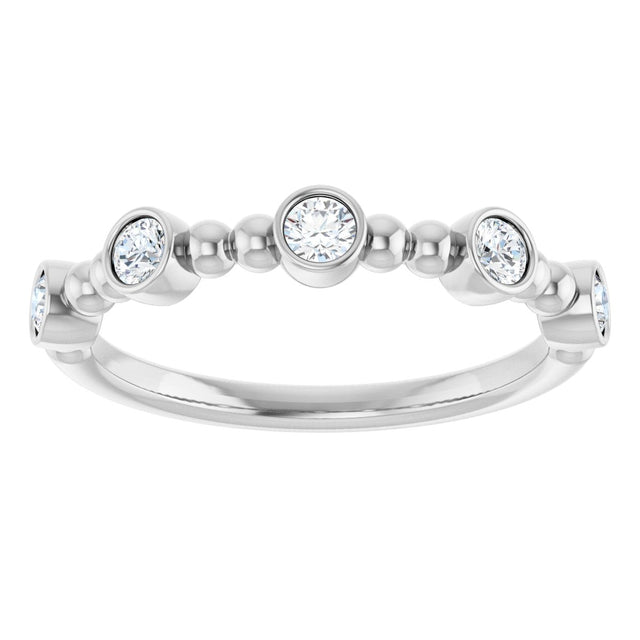 14K Gold Round Natural Diamond Stackable Bead Ring – 2.5mm Stones - White Gold - view 8