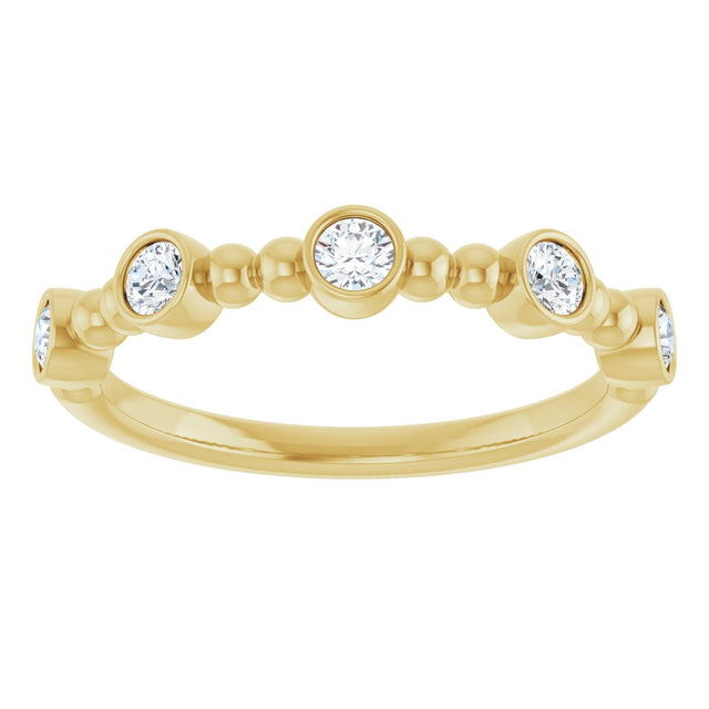 14K Gold Round Natural Diamond Stackable Bead Ring – 2.5mm Stones - Yellow Gold - view 8