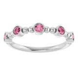 Platinum Round Natural Pink Tourmaline Stackable Bead Ring – 2.5mm Stones - view 8