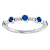 Platinum Round Natural Blue Sapphire Stackable Bead Ring – 2.5mm Stones - view 8