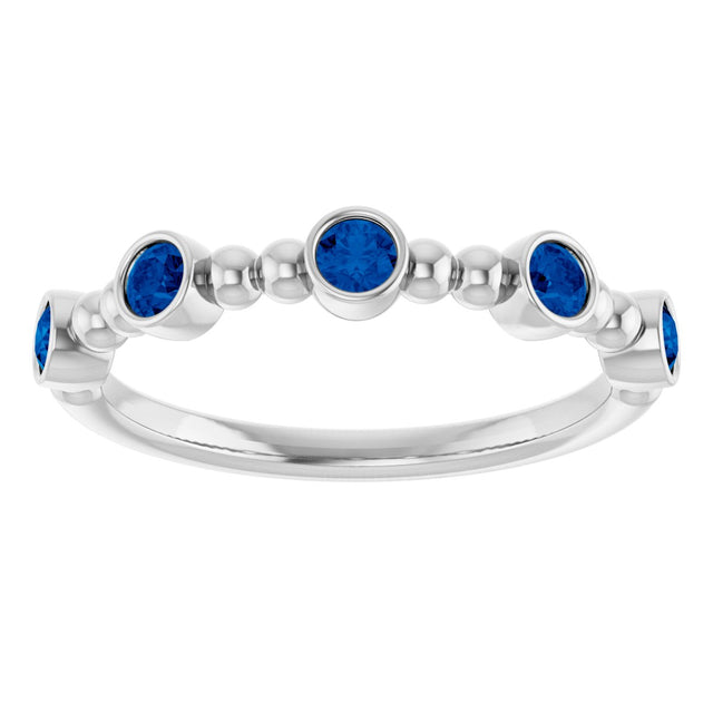 14K Gold Round Lab-Grown Blue Sapphire Stackable Bead Ring - White Gold - view 8