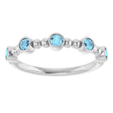 Platinum Round Natural Aquamarine Stackable Bead Ring – 2.5mm Stones - view 8