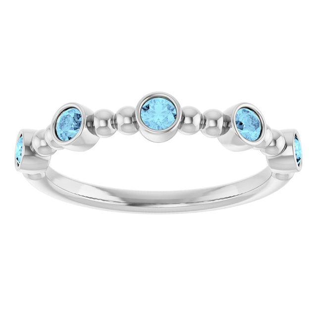 Platinum Round Natural Aquamarine Stackable Bead Ring – 2.5mm Stones - view 8