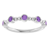 14K Gold Round Natural Amethyst Stackable Bead Ring – 2.5mm Stones - White Gold - view 8