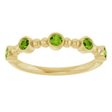 14K Gold Round Natural Peridot Stackable Bead Ring – 2.5mm Stones - Yellow Gold - view 8