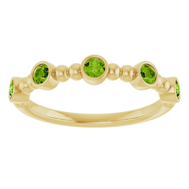 14K Gold Round Natural Peridot Stackable Bead Ring – 2.5mm Stones - Yellow Gold - view 8