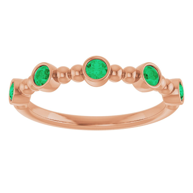 14K Gold Round Lab-Grown Emerald Stackable Bead Ring – 2.5mm Stones - Rose Gold - view 8