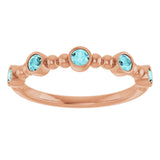 14K Gold Round Natural Blue Zircon Stackable Bead Ring – 2.5mm Stones - Rose Gold - view 8