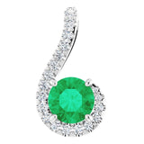 Platinum Round Natural Emerald & Natural Diamond Freeform Pendant