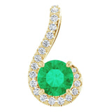 14K Gold Round Natural Emerald & Natural Diamond Freeform Pendant - Yellow Gold