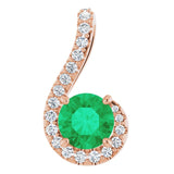 14K Gold Round Natural Emerald & Natural Diamond Freeform Pendant - Rose Gold