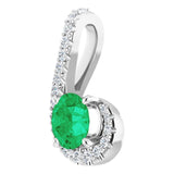 Platinum Round Natural Emerald & Natural Diamond Freeform Pendant - view 2