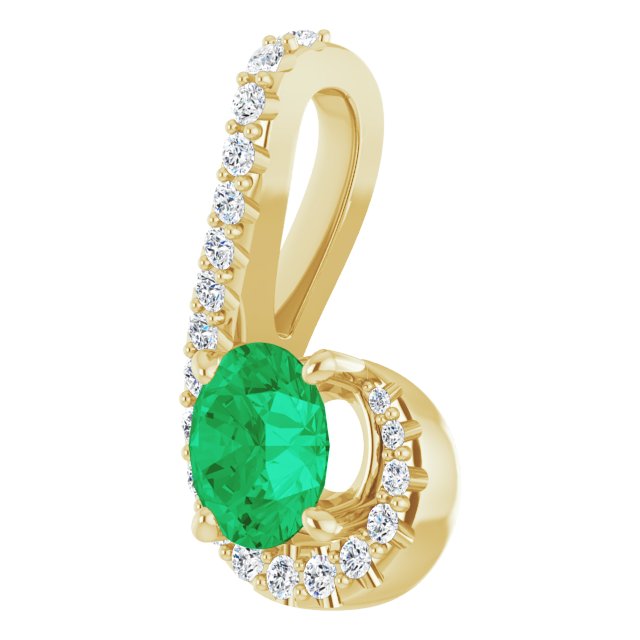 14K Gold Round Natural Emerald & Natural Diamond Freeform Pendant - Yellow Gold - view 2