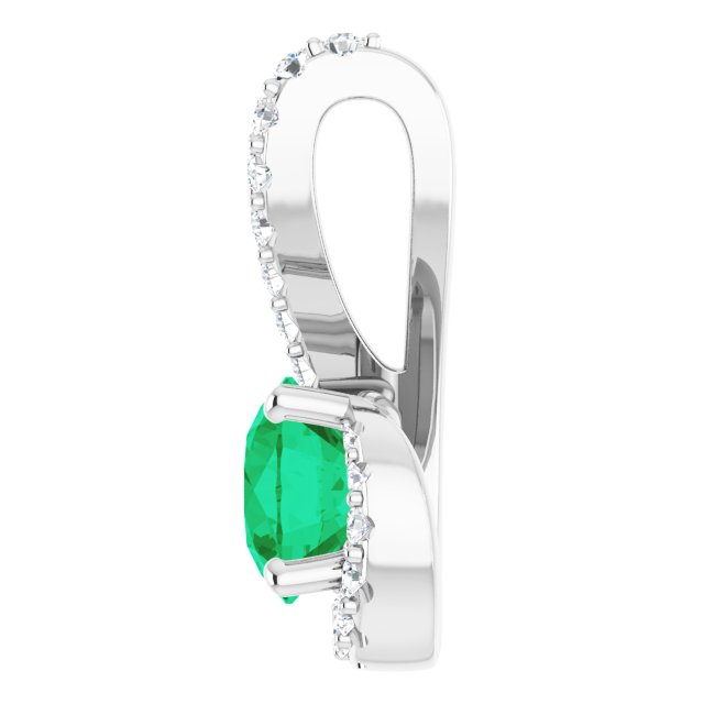 Platinum Round Natural Emerald & Natural Diamond Freeform Pendant - view 3