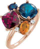 14K Gold Round Natural Diamond Multi-Shape Cluster Ring - Rose Gold