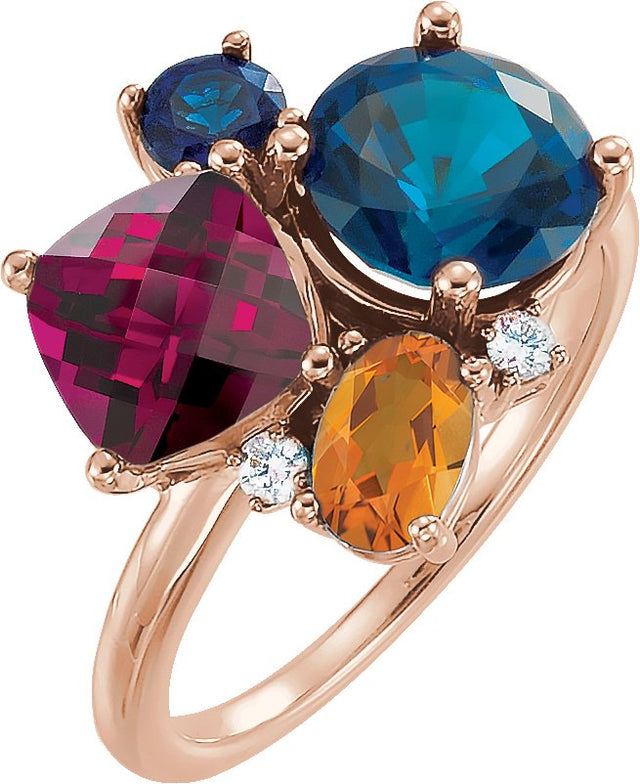 14K Gold Round Natural Diamond Multi-Shape Cluster Ring - Rose Gold