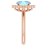 14K Gold Oval Natural Aquamarine & Natural Diamond Halo-Style Ring – 9x7mm - Rose Gold - view 4