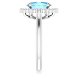 Platinum Oval Natural Aquamarine & Natural Diamond Halo-Style Ring – 9x7mm - view 4