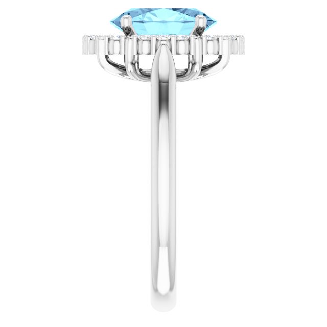 Platinum Oval Natural Aquamarine & Natural Diamond Halo-Style Ring – 9x7mm - view 4