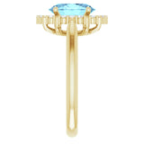 14K Gold Oval Natural Aquamarine & Natural Diamond Halo-Style Ring – 9x7mm - Yellow Gold - view 4